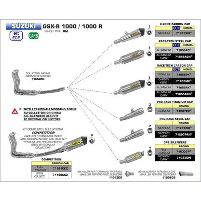 Arrow Suzuki GSX-R1000 Race-Tech Aluminium Dark with Carbon End Cap Silencer