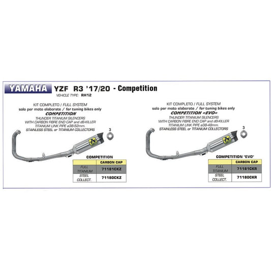 Arrow Yamaha YZF R3 Competition EVO Stainless Collector with Thunder Titanium Silencer Full Exhaust System