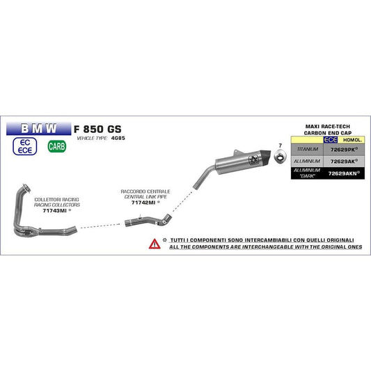 Arrow BMW F 850 GS 18>UP Maxi Race-Tech Aluminium with Carbon End Cap Silencer