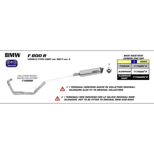 Arrow BMW F800R Maxi Race-Tech Titanium with Carbon End Cap Silencer