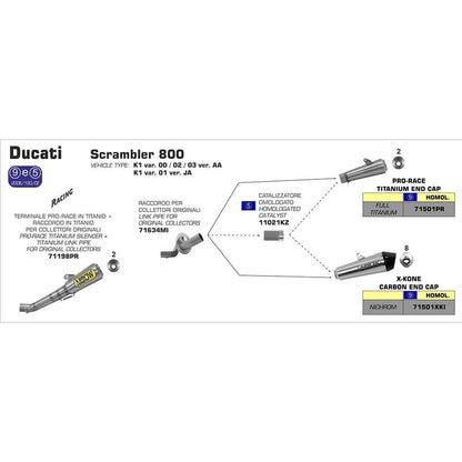 Arrow Ducati Scrambler 800 X-Kone Nichrom with Carbon End Cap Silencer