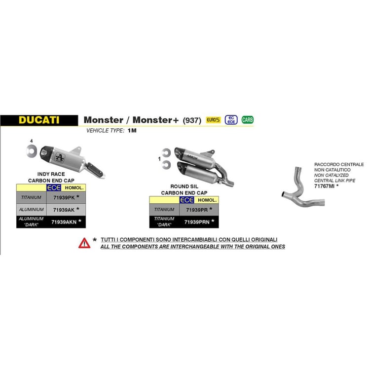 Arrow Ducati Monster 21-22 Indy-Race Aluminium Dark with Carbon End Cap Silencer Exhaust