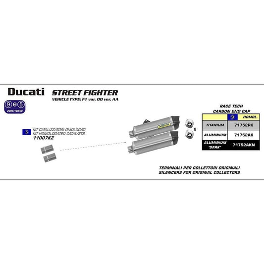 Arrow Ducati Streetfighter Race-Tech Titanium with Carbon End Cap Silencer