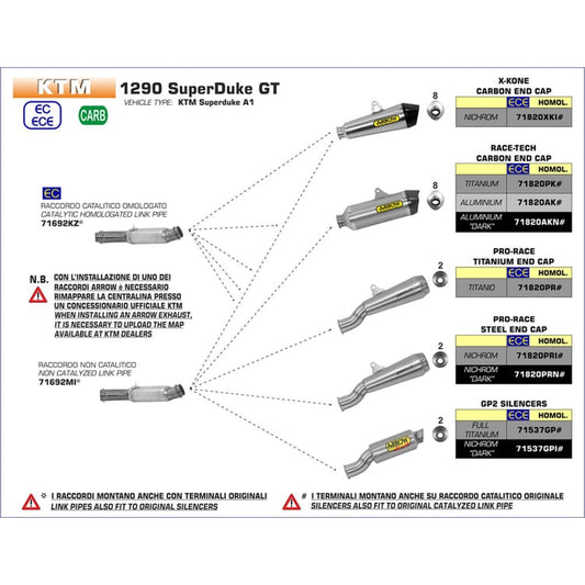 Arrow KTM 1290 Superduke GT Stainless Non Catalyzed Link Pipe