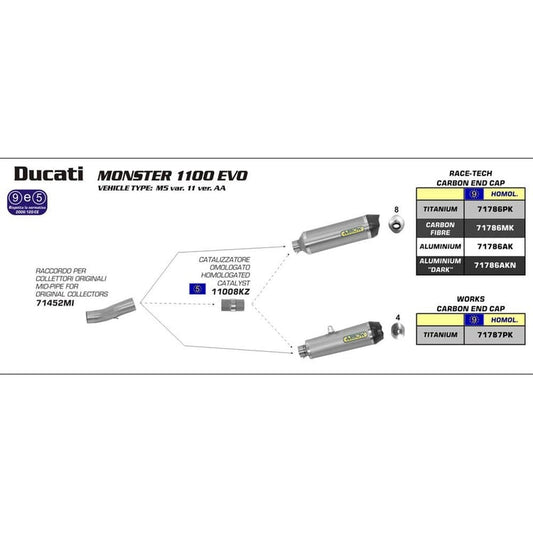 Arrow Ducati Monster 1100 EVO Race-Tech Carbon Fibre with Carbon End Cap Silencer
