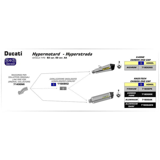 Arrow Ducati Hypermotard/Hyperstrada Race-Tech Aluminium with Carbon End Cap Silencer